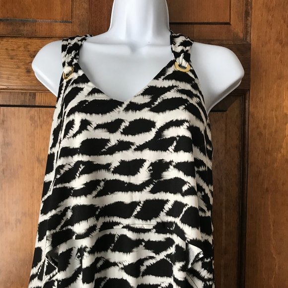 Rafaella Black and White Diamond Mid-Length Tank Dress Petite Small - Picture 2 of 12